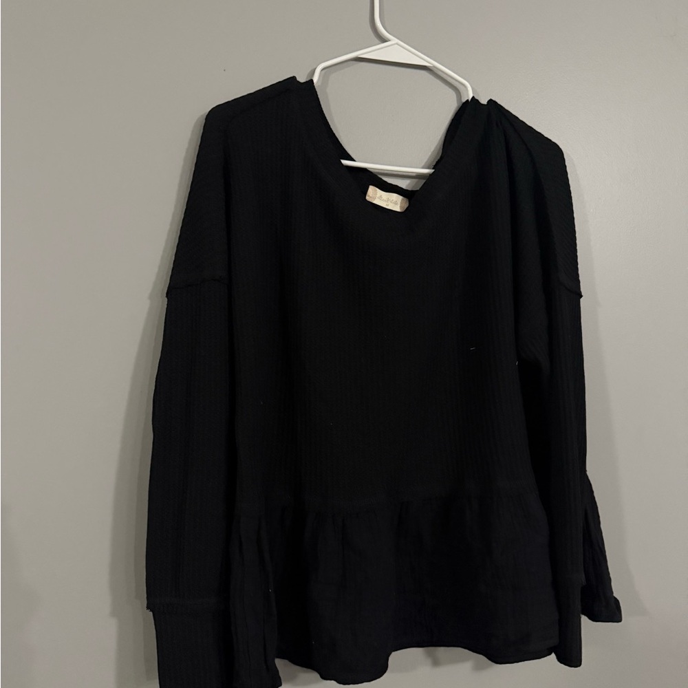 Altar'd State Elegant Black Long Sleeve Blouse